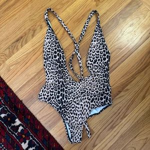 Open Back Cheetah Print One Piece Bathing Suit